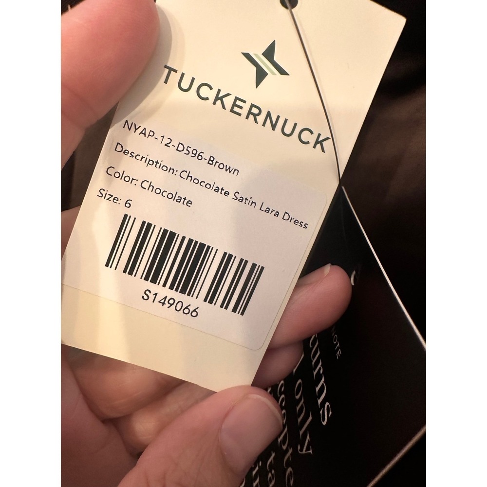 Tuckernuck Chocolate Satin Lara Dress Brown Square Neck Mini NYAP-12-D596-Brown - Picture 8 of 9